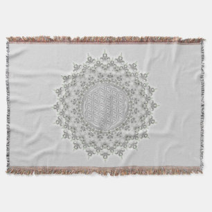 Bloem van het leven - Fractal Mandala grijs groen Deken