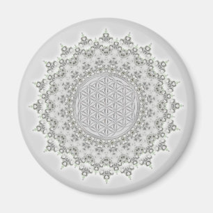 Bloem van het leven - Fractal Mandala grijs groen Magneet