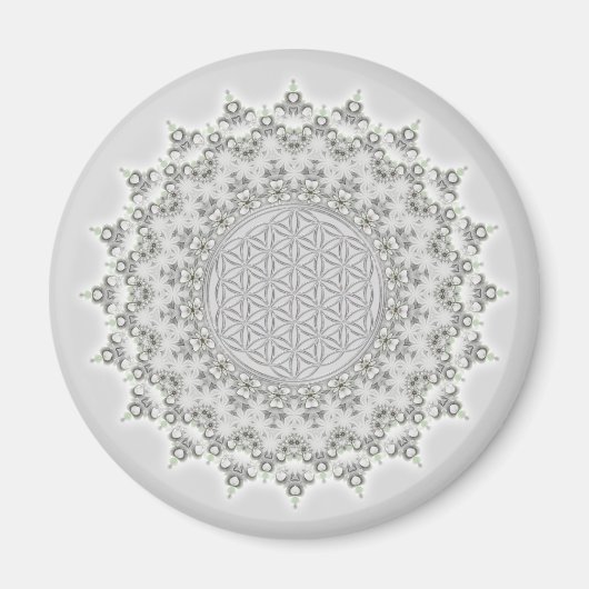 Bloem van het leven - Fractal Mandala grijs groen Magneet (Voorkant)