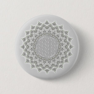 Bloem van het leven - Fractal Mandala grijs groen Ronde Button 5,7 Cm