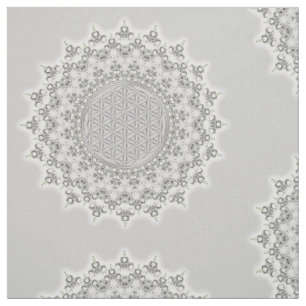 Bloem van het leven - Fractal Mandala grijs groen Stof
