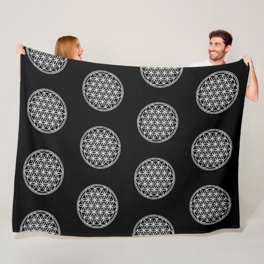 BLOEM VAN HET LEVEN - Heilige Geometrie Symboolomt Fleece Deken (In situ)
