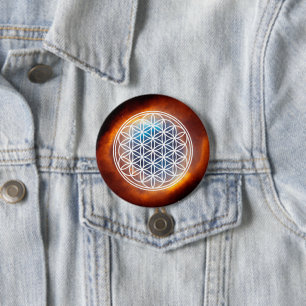 BLOEM VAN HET LEVEN - Heilige Geometrie Symboolomt Ronde Button 7,6 Cm