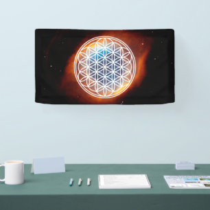 BLOEM VAN HET LEVEN - Heilige Geometrie Symboolomt Spandoek