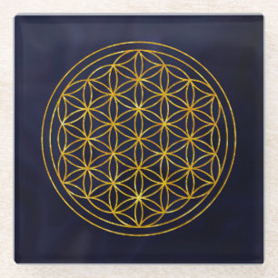 bloem van het leven, heilige geometrie, zen, chakr glazen onderzetter