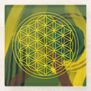 bloem van het leven, heilige geometrie, zen, chakr glazen onderzetter