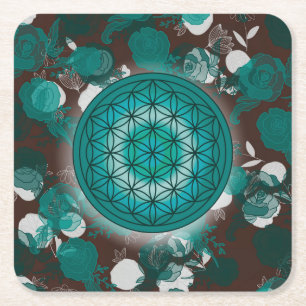 bloem van het leven, heilige geometrie, zen, chakr kartonnen onderzetters