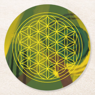 bloem van het leven, heilige geometrie, zen, chakr ronde kartonnen onderzetter
