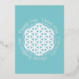 Bloem van het Leven Ho'oponopono Blauw & Wit Folie Feestdagenkaart