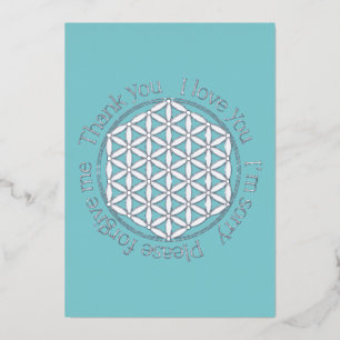 Bloem van het Leven Ho'oponopono Blauw & Wit Folie Feestdagenkaart