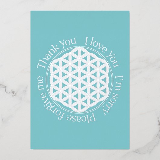 Bloem van het Leven Ho'oponopono Blauw & Wit Folie Feestdagenkaart (Voorkant)