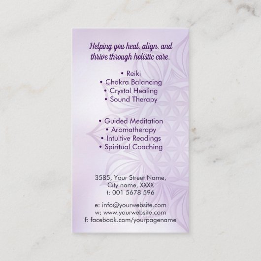 Bloem van het leven in Lotus Visitekaartje (Achterkant)