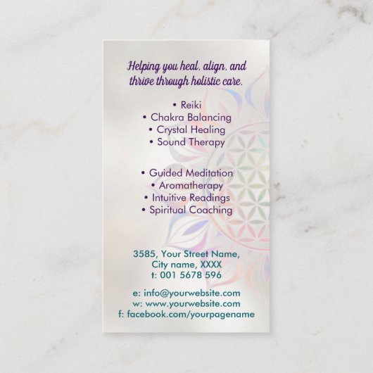 Bloem van het leven in Lotus Visitekaartje (Achterkant)