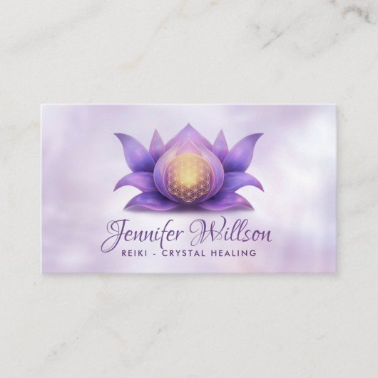 Bloem van het leven in lotusbloem - Violet Pastel Visitekaartje (Voorkant)