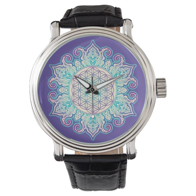 Bloem van het Leven - Indiase Mandala 2 Horloge (Voorkant)