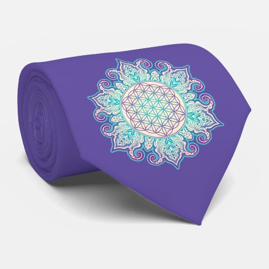 Bloem van het Leven - Indiase Mandala 2 Stropdas (Opgerold)