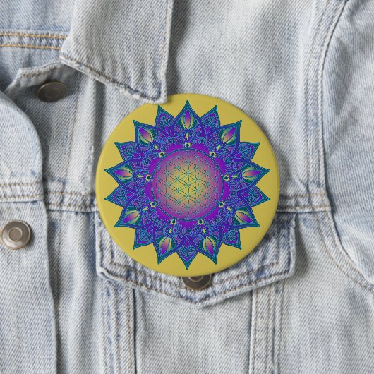 Bloem van het Leven - Indiase Mandala 3 Ronde Button 4,0 Cm (In situ)