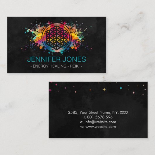 Bloem van het leven - kleurrijke splaatster visitekaartje (Voorkant / Achterkant)