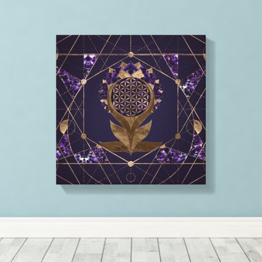 Bloem van het leven Lotus - Geometrium voor sachar Canvas Afdruk (Insitu (Houten vloer))