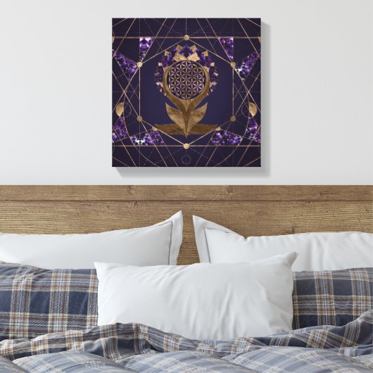 Bloem van het leven Lotus - Geometrium voor sachar Canvas Afdruk (Insitu (Slaapkamer))