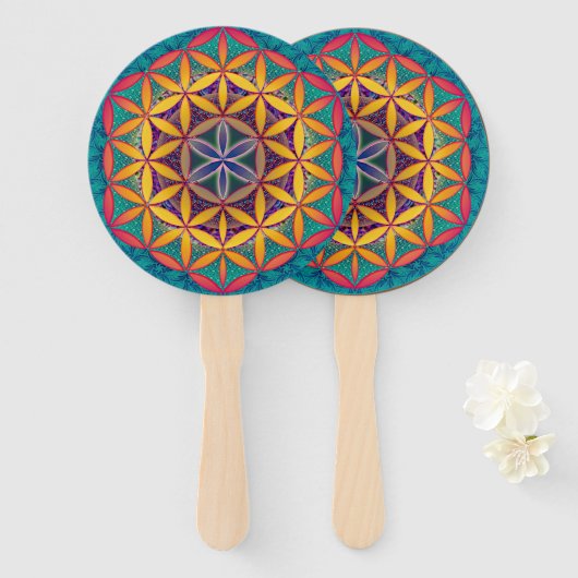 Bloem van het leven Mandala Handwaaier (Voorkant en achterkant)