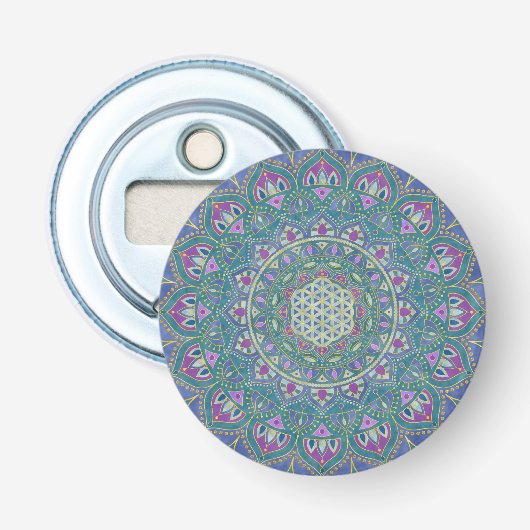 Bloem van het Leven - Mandala India Stijl 1 Button Flesopener (Voorkant)