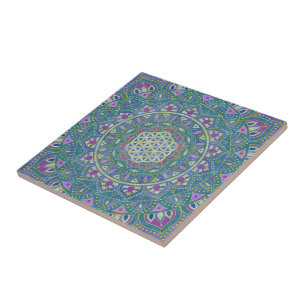 Bloem van het Leven - Mandala India Stijl 1 Tegeltje