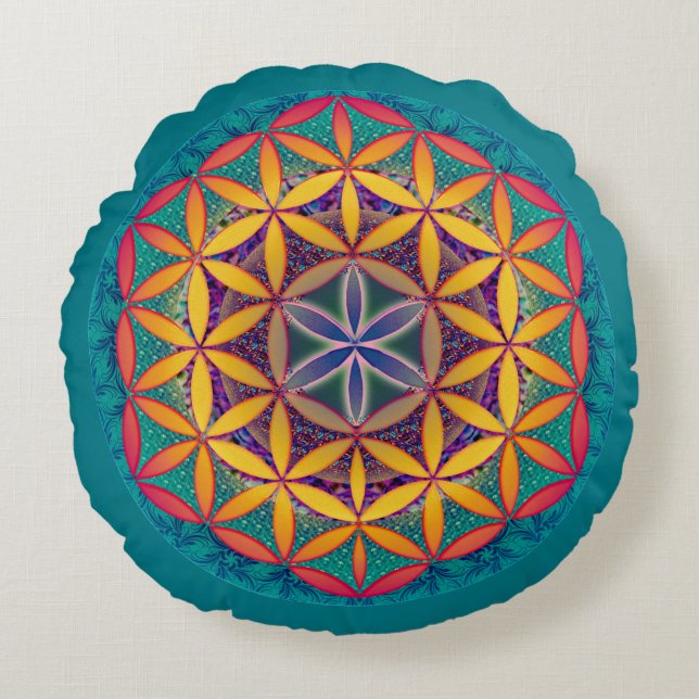 Bloem van het leven Mandala Rond Kussen (Voorkant)