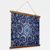 Bloem van het leven Mandala - Zilver Blauw Hangend Wandkleed (Gebogen)