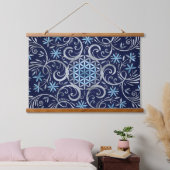 Bloem van het leven Mandala - Zilver Blauw Hangend Wandkleed (Slaapkamer)