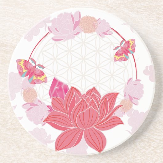 Bloem van het Leven met Lotus Zandsteen Onderzetter (Voorkant)