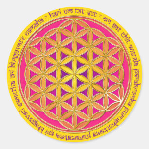 Bloem van het Leven/Mola Mantra   geel Ronde Sticker