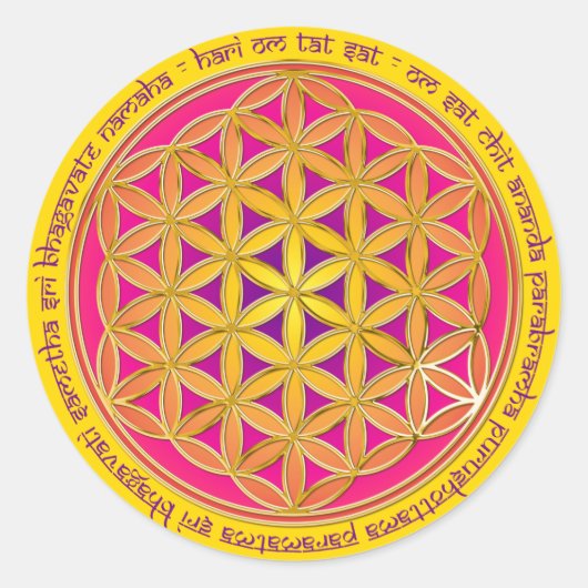 Bloem van het Leven/Mola Mantra | geel Ronde Sticker (Voorkant)