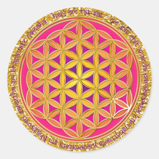 Bloem van het Leven/Mola Mantra | goudspat Ronde Sticker (Voorkant)