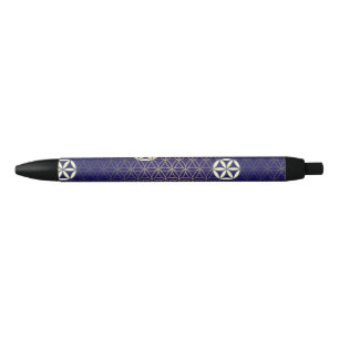 Bloem van het Leven - naadloos patroon - blauw Zwarte Inkt Pen