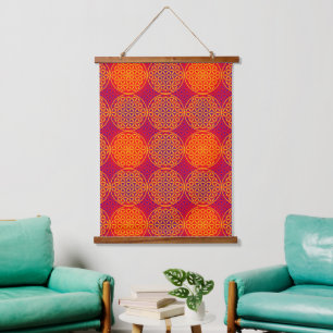 BLOEM VAN HET LEVEN - oranje roze patroon Hangend Wandkleed