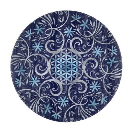 Bloem van het leven Ornament - Silver Blue Snijplank (Voorkant)