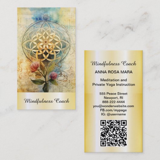*~* Bloem van het Leven QR AP92 Reiki Gold Sacred Visitekaartje (Voorkant / Achterkant)