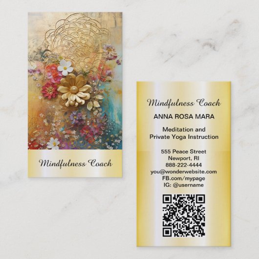 *~* Bloem van het Leven QR AP92 Reiki Heilig Goud Visitekaartje (Voorkant / Achterkant)