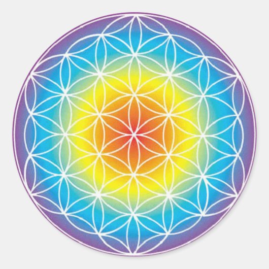Bloem van het Leven ~ Regenboog Ronde Sticker (Voorkant)
