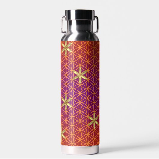 BLOEM VAN HET LEVEN - rood gouden patroon Waterfles (Voorkant)