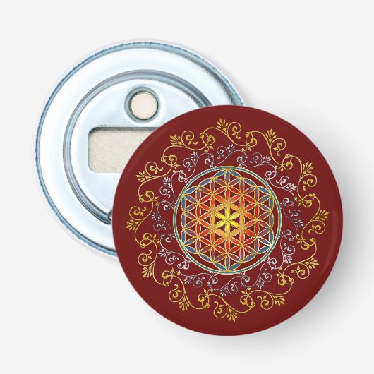 Bloem van het leven - sierplanten Mandala 1 Button Flesopener (Voorkant)