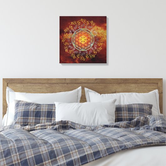 Bloem van het leven - sierplanten Mandala 1 Canvas Afdruk (Insitu (Slaapkamer))