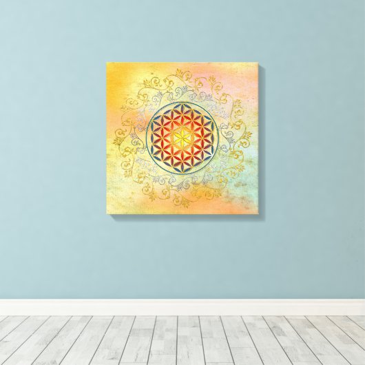 Bloem van het leven -  sierplanten Mandala 1 Canvas Afdruk (Insitu (Houten vloer))