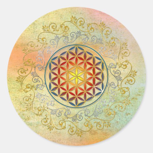 Bloem van het leven -  sierplanten Mandala 1 Ronde Sticker (Voorkant)