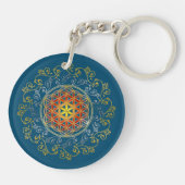 Bloem van het leven -  sierplanten Mandala 1 Sleutelhanger (Achterkant)