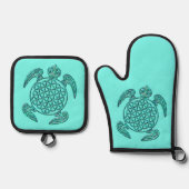 BLOEM VAN HET LEVEN - Turtle Magic 4 Ovenwant & Pannenlap Set (Voorkant)
