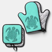 BLOEM VAN HET LEVEN - Turtle Magic 4 Ovenwant & Pannenlap Set (Voorkant / Achterkant)