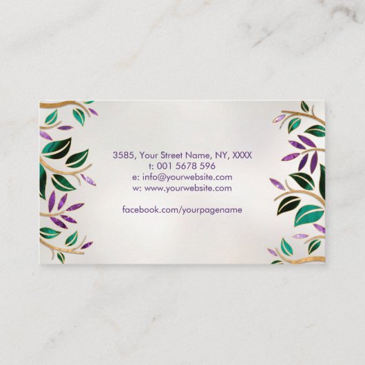 Bloem van leven - Amethyst Malachite en goud Visitekaartje (Achterkant)