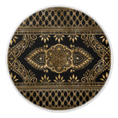 Bloem van leven - Black en Gold Ornament Keramische Knop (Voorkant)